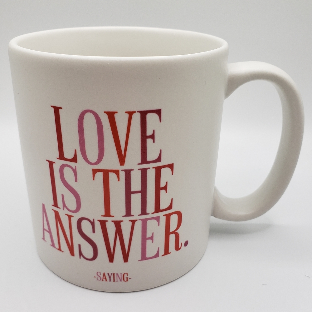 Quotable Mugs "Love is the Answer" White Pink Red Coffee Tea 15 oz Mug Valentine